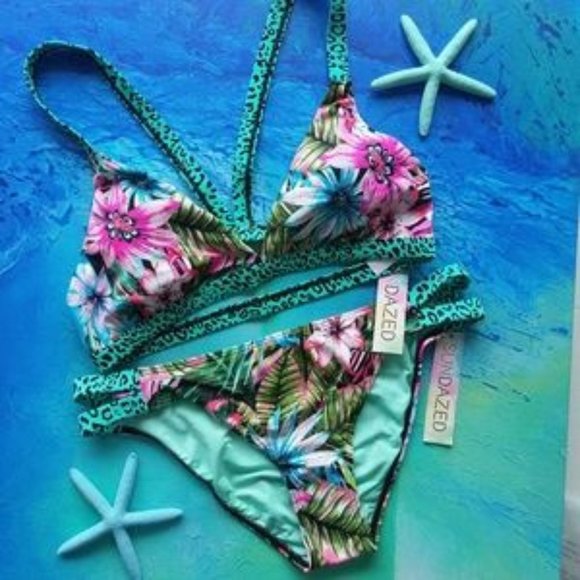 Sundazed Tropical Print Strappy Floral Bikini 2 Pc - Picture 2 of 6